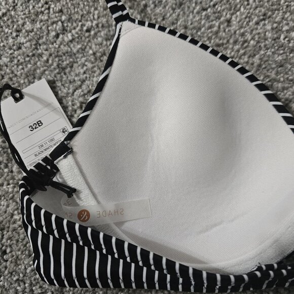 SHADE & SHORE black/white BIKINI TOP striped LIGHTLY LINED underwire - Picture 7 of 7